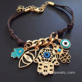 Bracelete de couro Knots Chain mau olhado com Pingente Hamsa